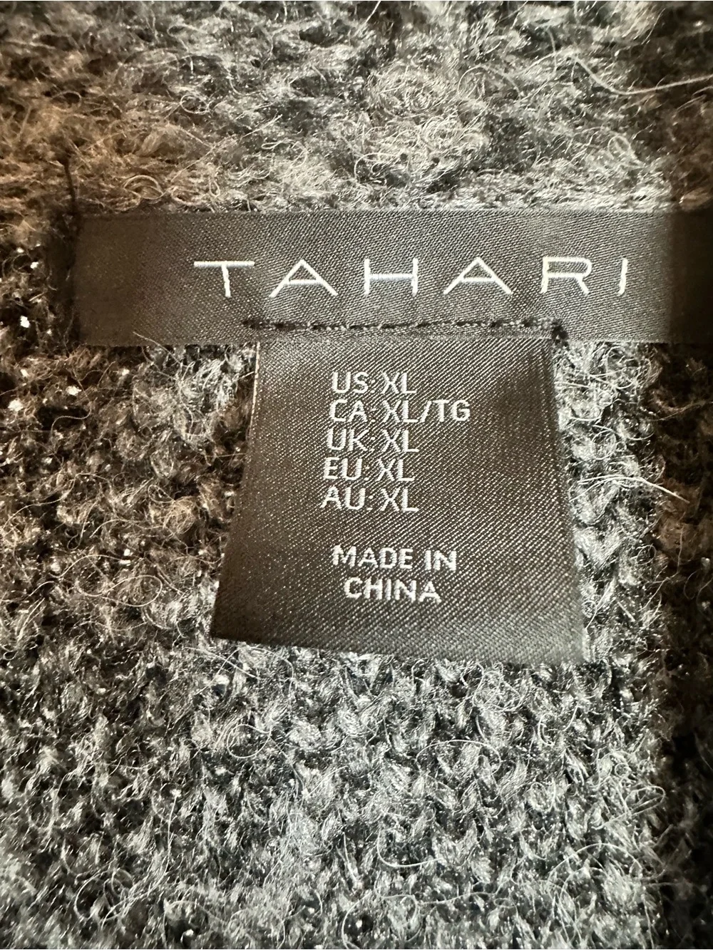 Tahari Gray and Black Patterned Open Cardigan